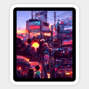 Walking By The Dreamy Anime Sunset Sticker